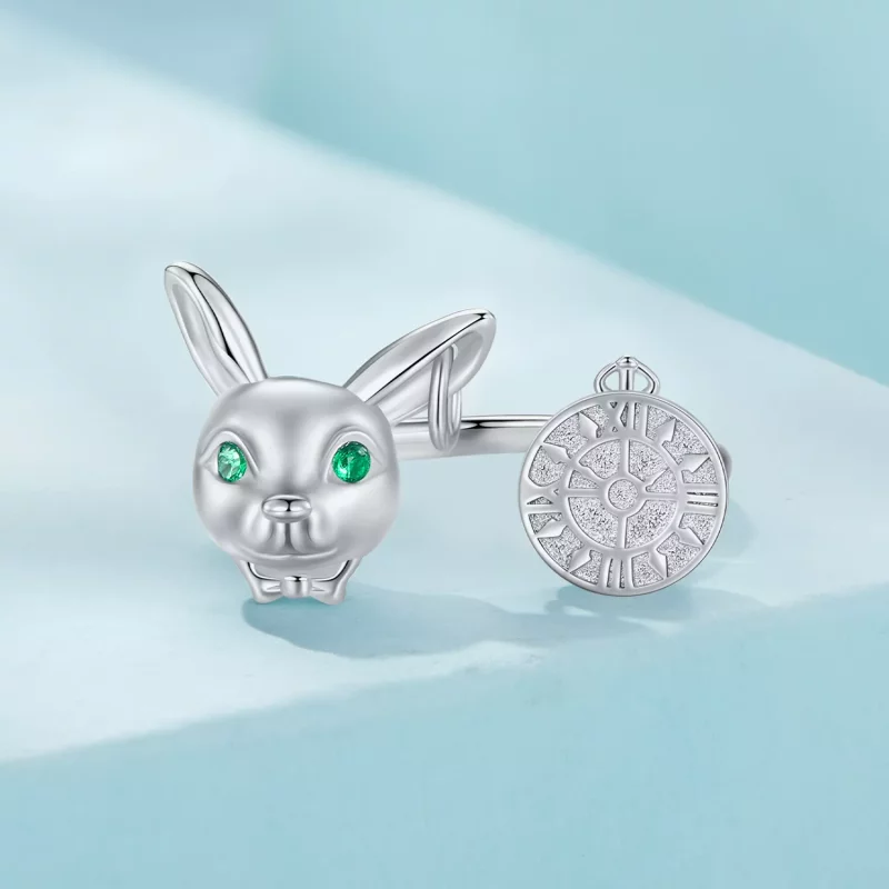 (imagen para) Anillo estilo Pandora con reloj de conejo blanco - SCR948-E - Ver 3