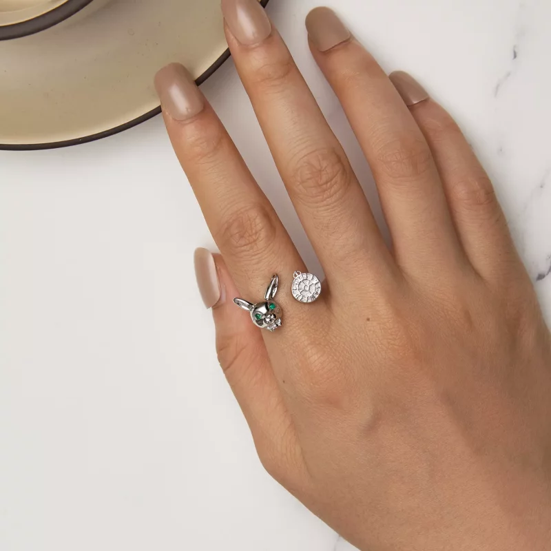 (imagen para) Anillo estilo Pandora con reloj de conejo blanco - SCR948-E - Ver 5