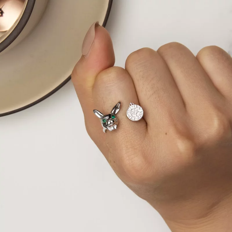 (imagen para) Anillo estilo Pandora con reloj de conejo blanco - SCR948-E - Ver 6