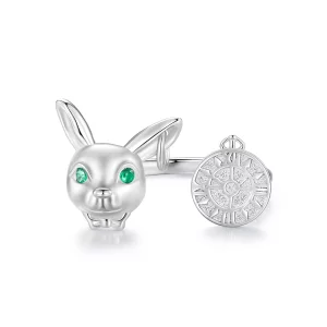(imagen para) Anillo estilo Pandora con reloj de conejo blanco - SCR948-E