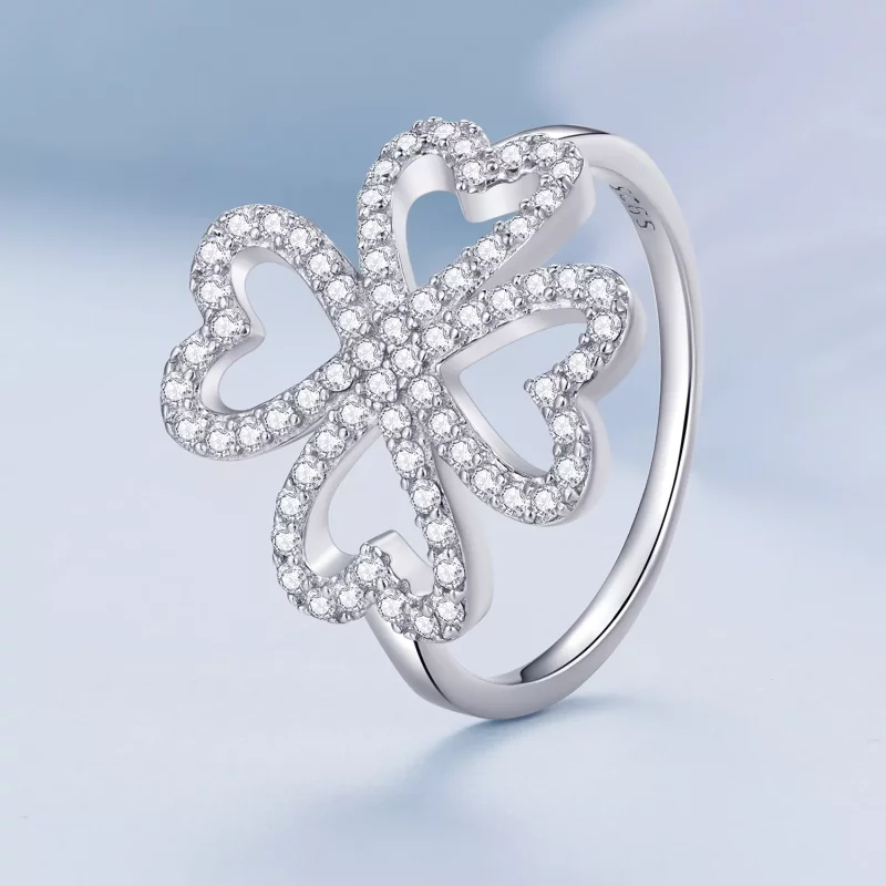 (imagen para) Anillo estilo Pandora de trébol de cuatro hojas - BSR399 - Ver 2