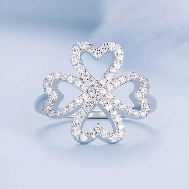 (imagen para) Anillo estilo Pandora de trébol de cuatro hojas - BSR399 - Ver 3