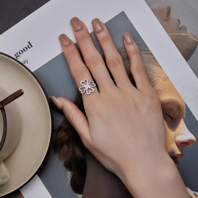 (imagen para) Anillo estilo Pandora de trébol de cuatro hojas - BSR399 - Ver 5