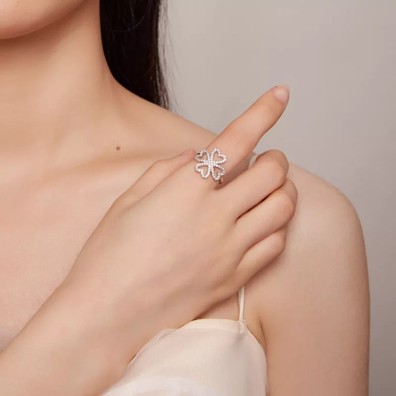 (imagen para) Anillo estilo Pandora de trébol de cuatro hojas - BSR399 - Ver 6