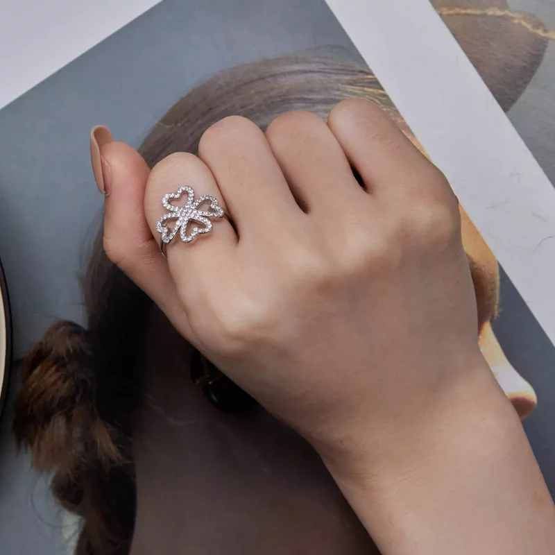 (imagen para) Anillo estilo Pandora de trébol de cuatro hojas - BSR399 - Ver 7