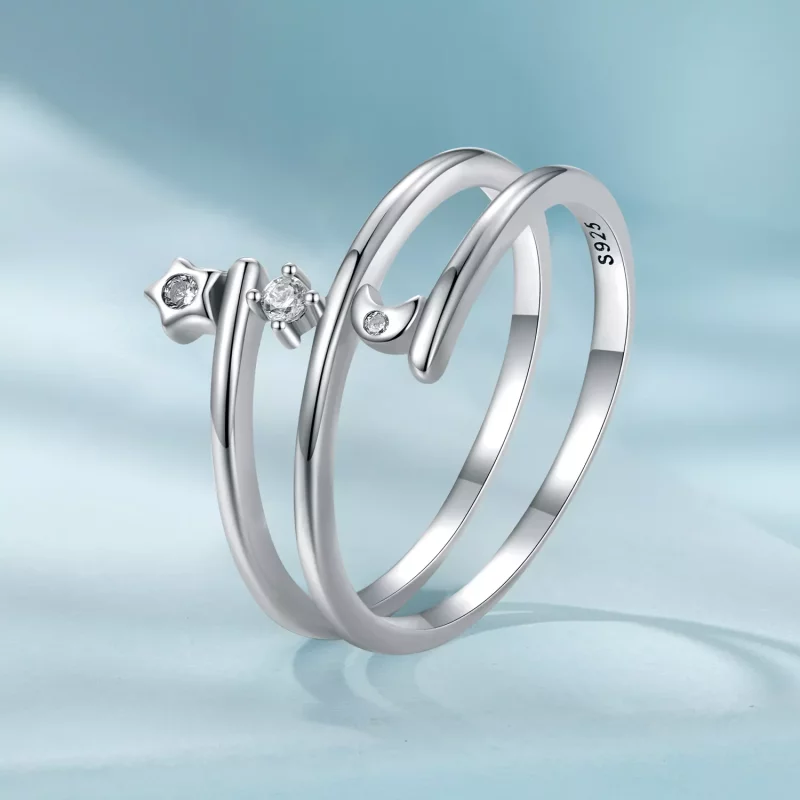 (imagen para) Anillo estilo Pandora de varias capas con estrella y luna - SCR970 - Ver 2