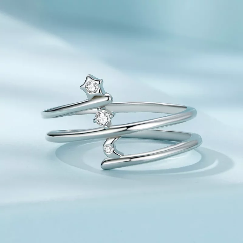 (imagen para) Anillo estilo Pandora de varias capas con estrella y luna - SCR970 - Ver 3