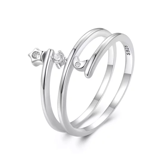 (imagen para) Anillo estilo Pandora de varias capas con estrella y luna - SCR970