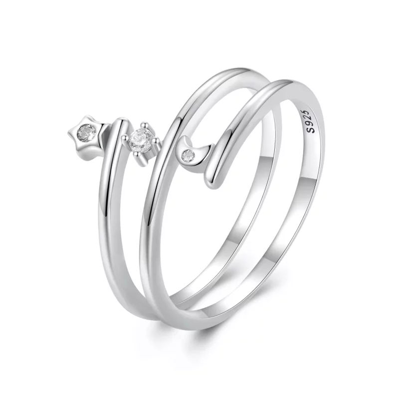 (imagen para) Anillo estilo Pandora de varias capas con estrella y luna - SCR970