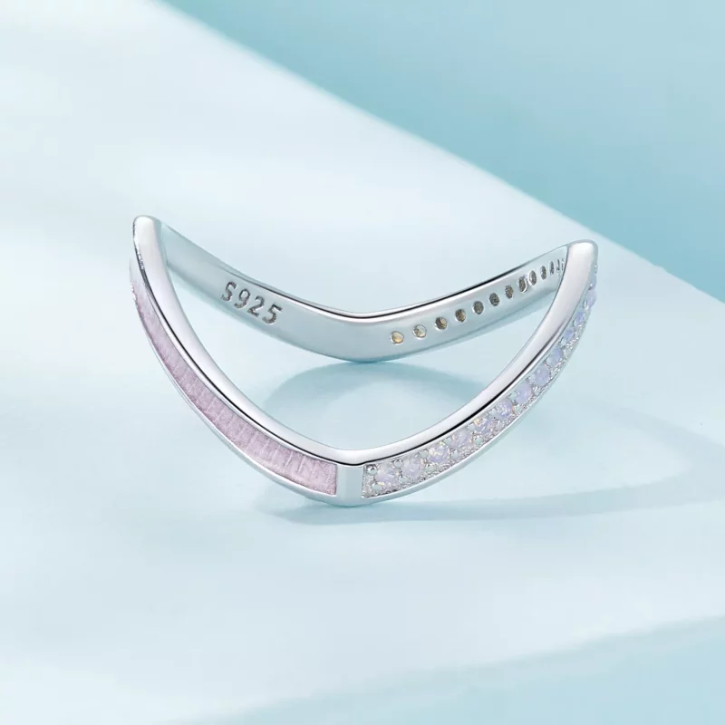 (imagen para) Anillo estilo Pandora en forma de hueso de deseo rosa - SCR945-PK - Ver 3