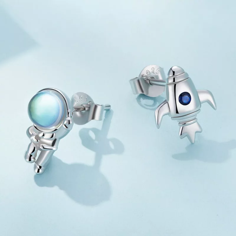 (imagen para) Aretes asimétricos de estilo Pandora con forma de nave espacial - SCE1578 - Ver 4