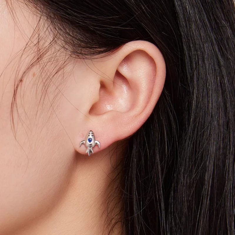 (imagen para) Aretes asimétricos de estilo Pandora con forma de nave espacial - SCE1578 - Ver 7