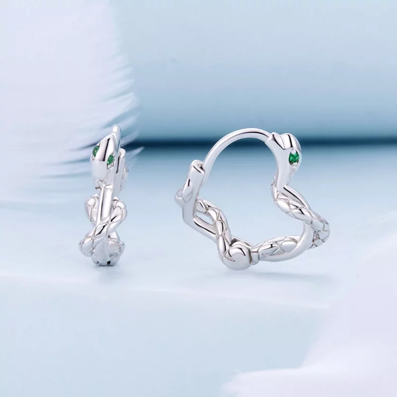 (imagen para) Aretes con forma de corazón en espiral de serpiente estilo Pandora - BSE911 - Ver 2
