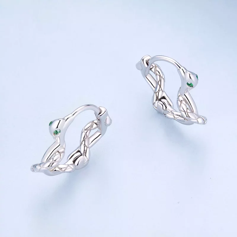 (imagen para) Aretes con forma de corazón en espiral de serpiente estilo Pandora - BSE911 - Ver 3
