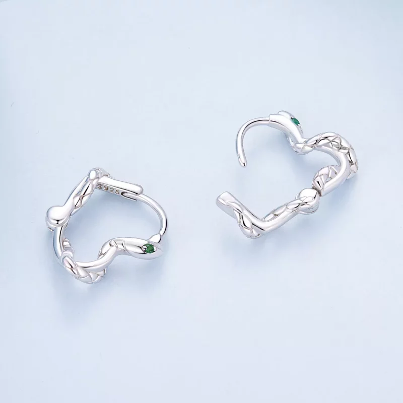 (imagen para) Aretes con forma de corazón en espiral de serpiente estilo Pandora - BSE911 - Ver 4