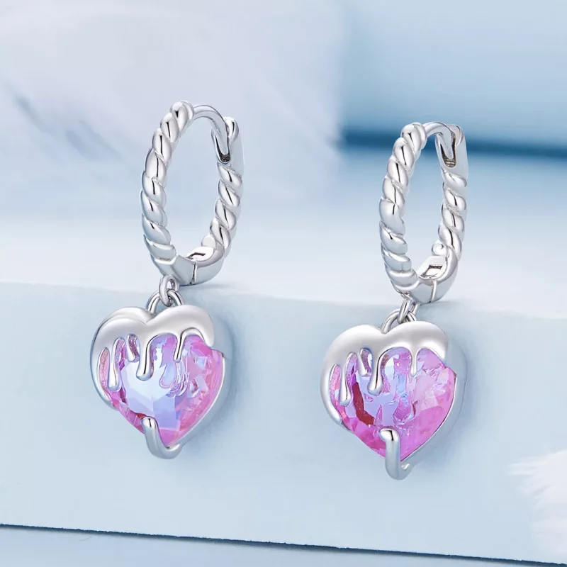 (imagen para) Aretes de argolla con corazón fundiéndose al estilo Pandora - BSE833 - Ver 2