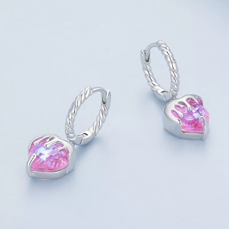 (imagen para) Aretes de argolla con corazón fundiéndose al estilo Pandora - BSE833 - Ver 3