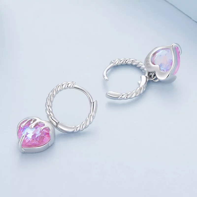 (imagen para) Aretes de argolla con corazón fundiéndose al estilo Pandora - BSE833 - Ver 4