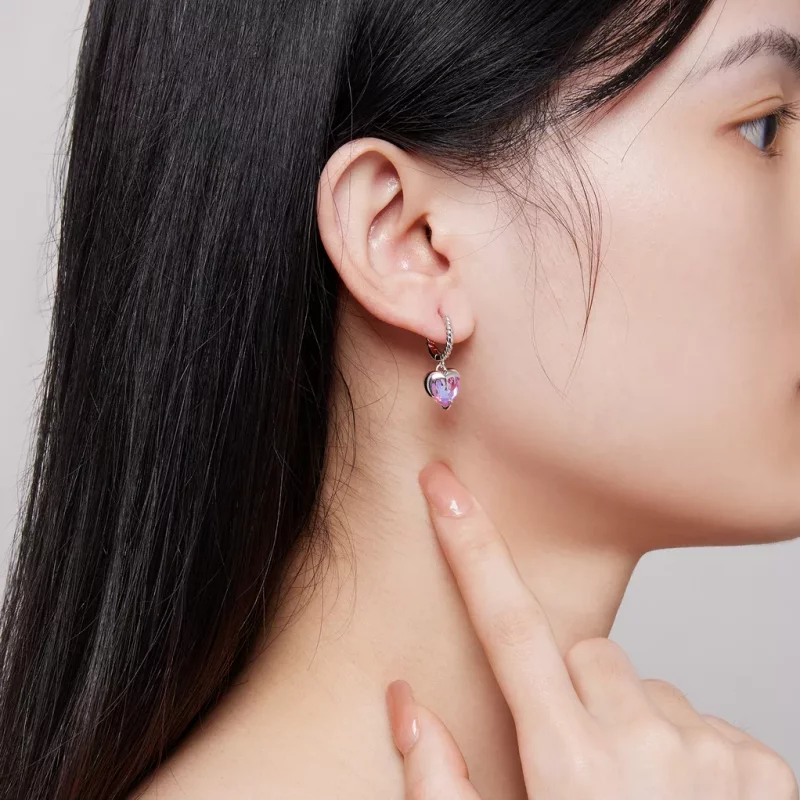 (imagen para) Aretes de argolla con corazón fundiéndose al estilo Pandora - BSE833 - Ver 5