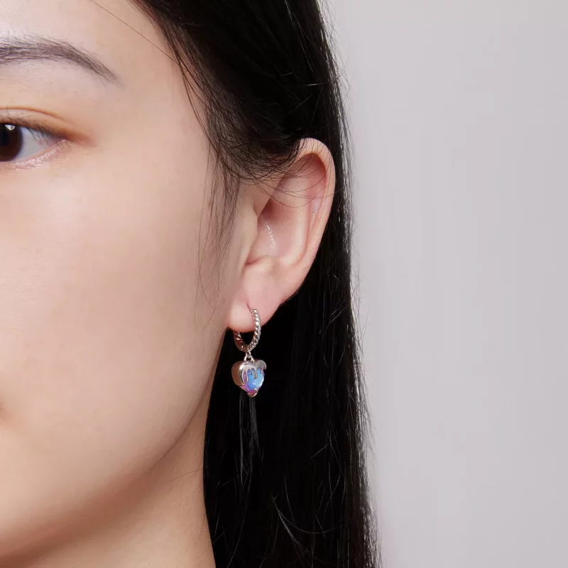 (imagen para) Aretes de argolla con corazón fundiéndose al estilo Pandora - BSE833 - Ver 6