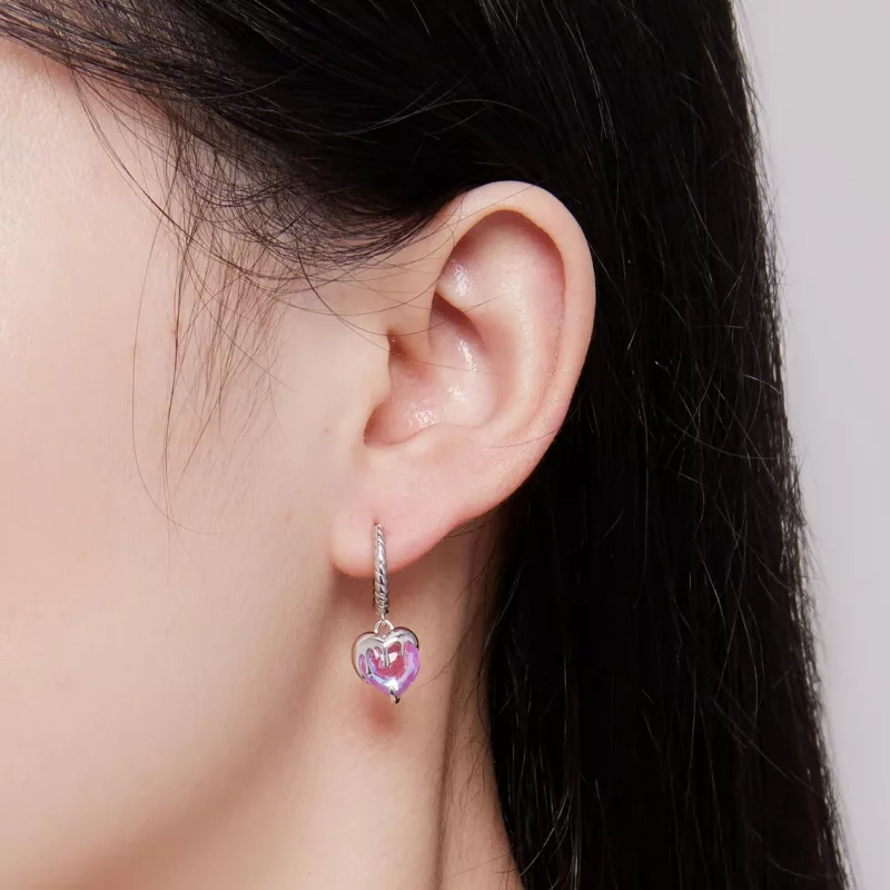 (imagen para) Aretes de argolla con corazón fundiéndose al estilo Pandora - BSE833 - Ver 7