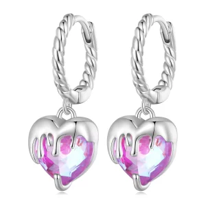 (imagen para) Aretes de argolla con corazón fundiéndose al estilo Pandora - BSE833
