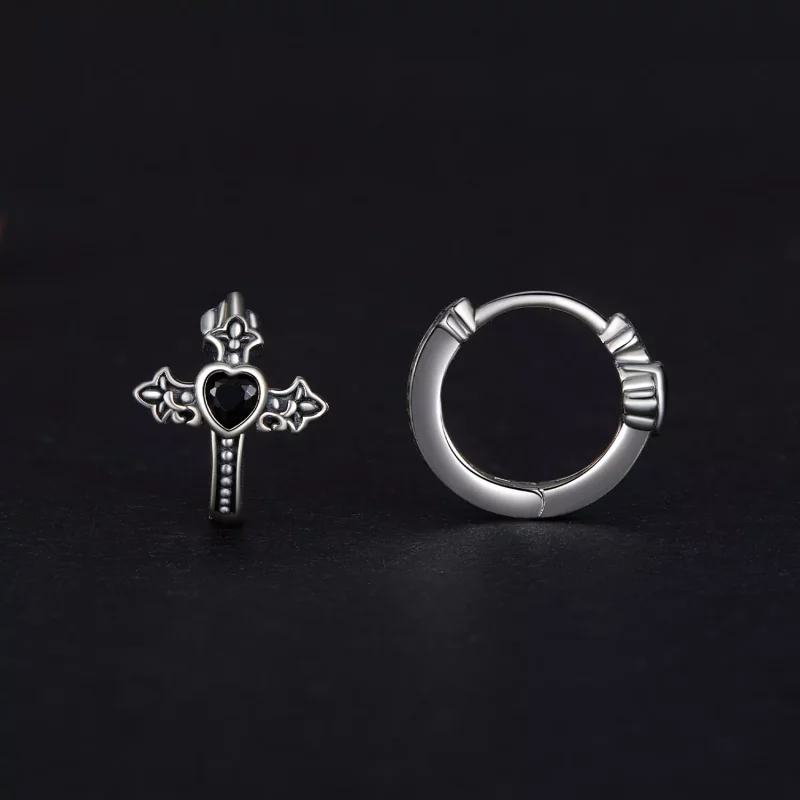 (imagen para) Aretes de argolla con cruz estilo Pandora - SCE1642 - Ver 2