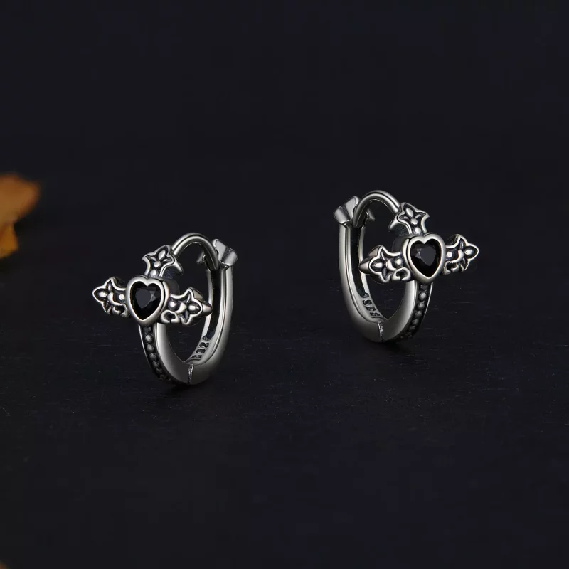 (imagen para) Aretes de argolla con cruz estilo Pandora - SCE1642 - Ver 3