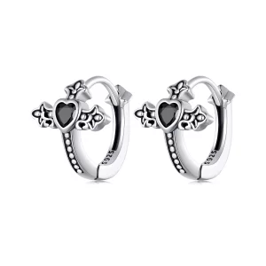 Aretes de argolla con cruz estilo Pandora - SCE1642 (imagen para) Aretes de argolla con cruz estilo Pandora - SCE1642
