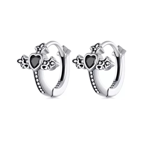 (imagen para) Aretes de argolla con cruz estilo Pandora - SCE1642