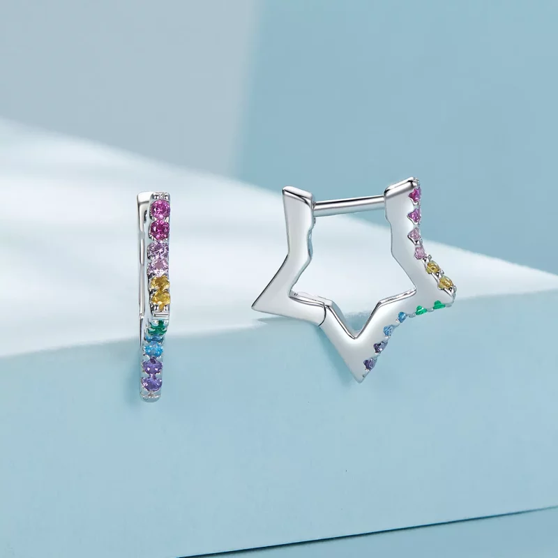 (imagen para) Aretes de argolla con estilo Pandora con estrellas iridiscentes - SCE1627 - Ver 2