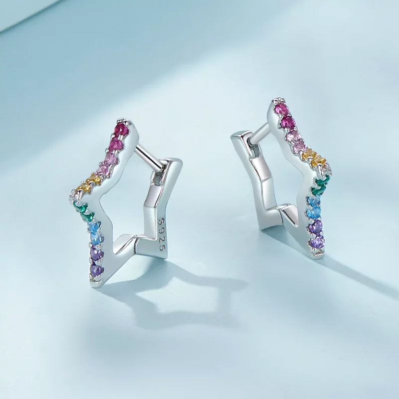 (imagen para) Aretes de argolla con estilo Pandora con estrellas iridiscentes - SCE1627 - Ver 3