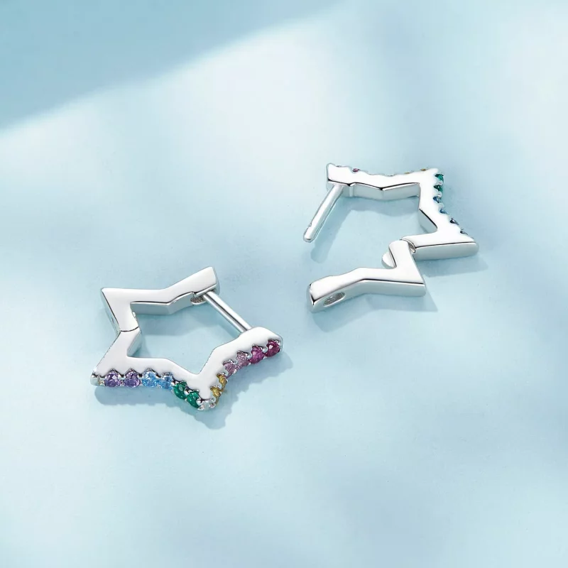 (imagen para) Aretes de argolla con estilo Pandora con estrellas iridiscentes - SCE1627 - Ver 4