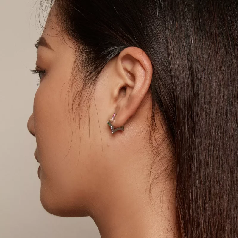 (imagen para) Aretes de argolla con estilo Pandora con estrellas iridiscentes - SCE1627 - Ver 6