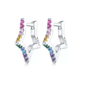 Aretes de argolla con estilo Pandora con estrellas iridiscentes - SCE1627 (imagen para) Aretes de argolla con estilo Pandora con estrellas iridiscentes - SCE1627
