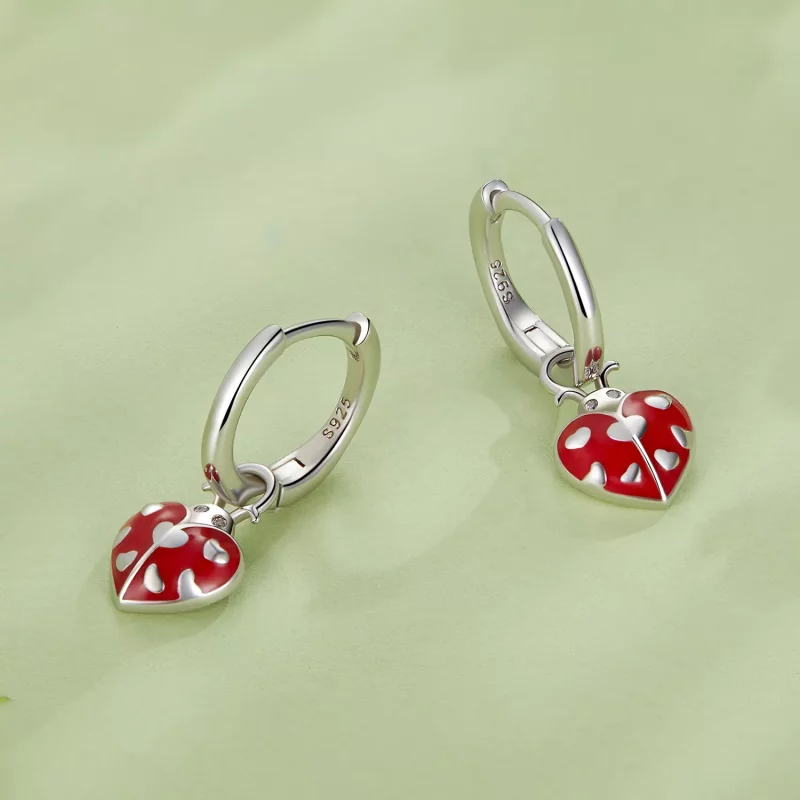 (imagen para) Aretes de argolla con estilo Pandora con mariquitas - SCE1573 - Ver 3