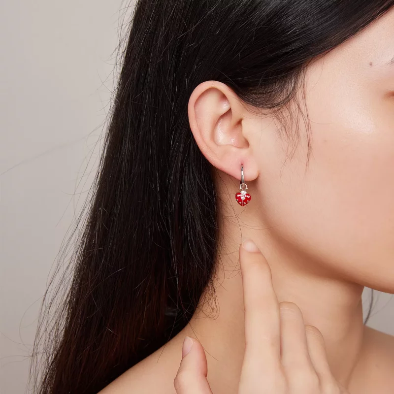 (imagen para) Aretes de argolla con estilo Pandora con mariquitas - SCE1573 - Ver 6