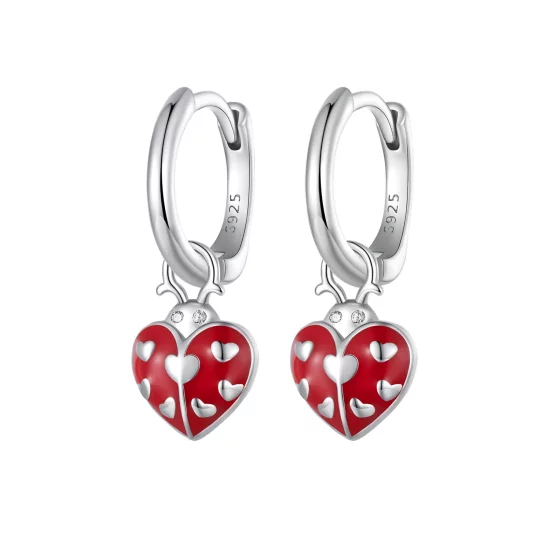 (imagen para) Aretes de argolla con estilo Pandora con mariquitas - SCE1573