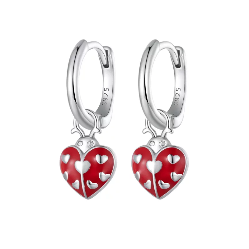 (imagen para) Aretes de argolla con estilo Pandora con mariquitas - SCE1573