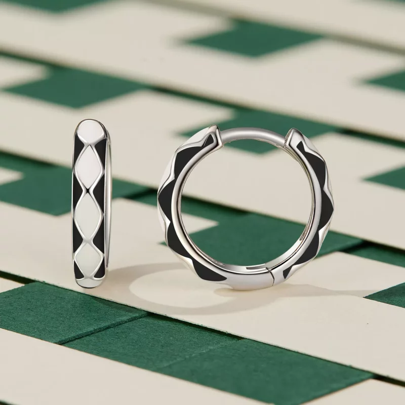 (imagen para) Aretes de argolla con estilo Pandora con patrón en forma de diamante - SCE1611-B - Ver 2