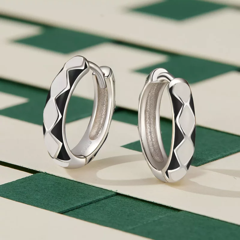 (imagen para) Aretes de argolla con estilo Pandora con patrón en forma de diamante - SCE1611-B - Ver 3