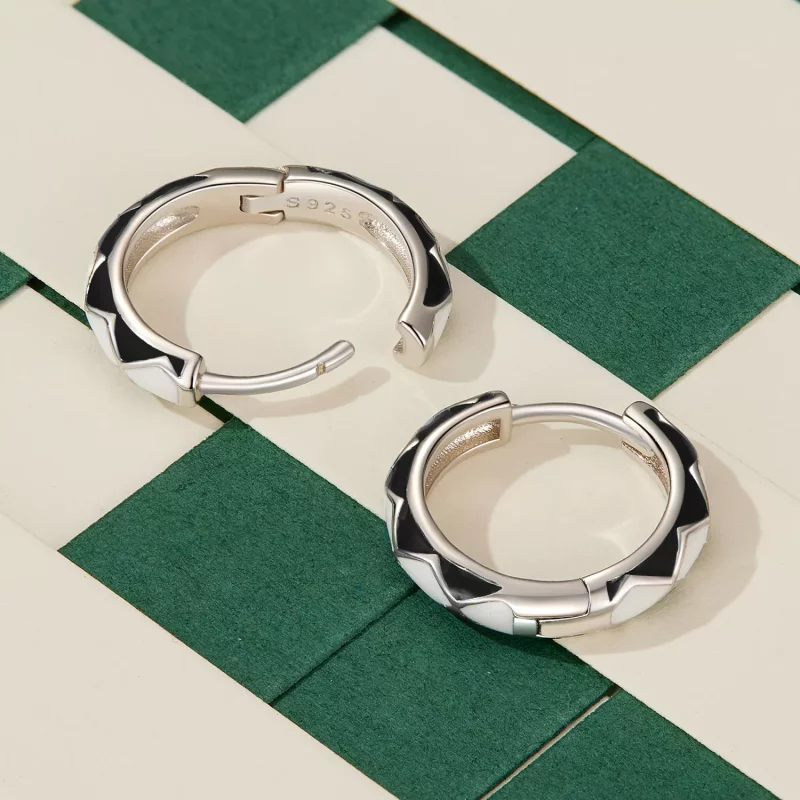 (imagen para) Aretes de argolla con estilo Pandora con patrón en forma de diamante - SCE1611-B - Ver 4