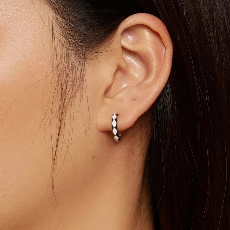 (imagen para) Aretes de argolla con estilo Pandora con patrón en forma de diamante - SCE1611-B - Ver 6
