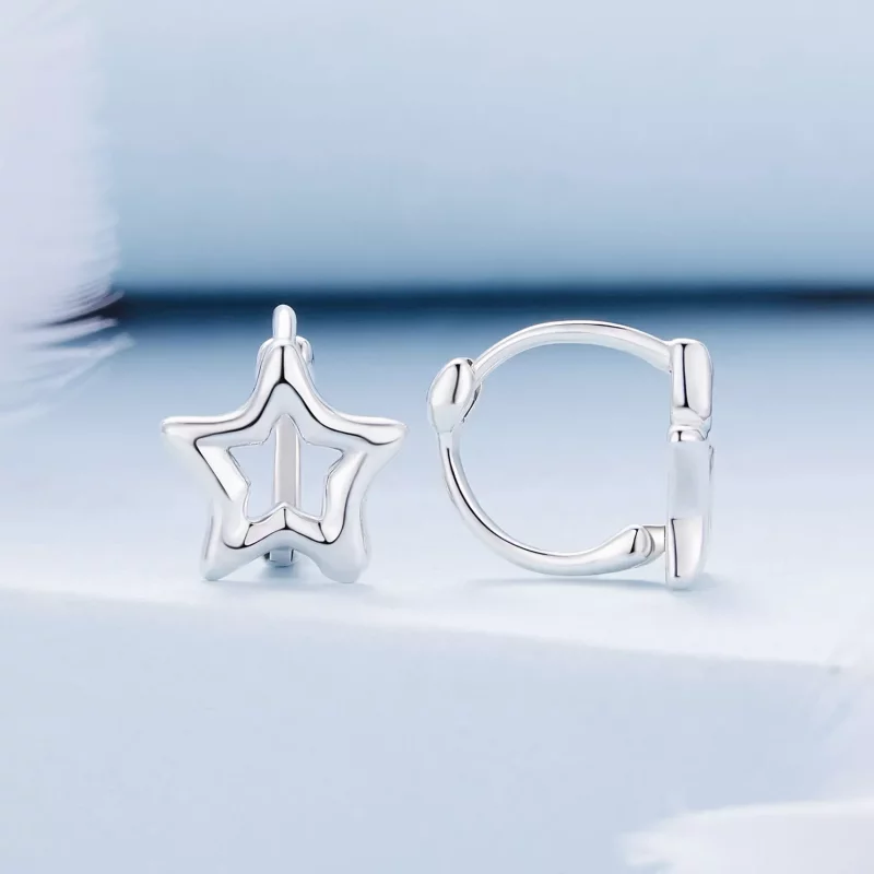 (imagen para) Aretes de argolla con estilo Pandora en forma de estrella - BSE896 - Ver 2