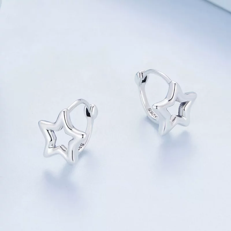 (imagen para) Aretes de argolla con estilo Pandora en forma de estrella - BSE896 - Ver 3