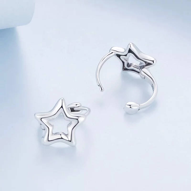(imagen para) Aretes de argolla con estilo Pandora en forma de estrella - BSE896 - Ver 4