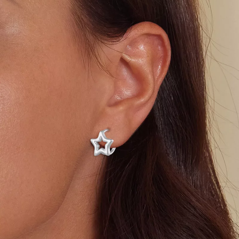 (imagen para) Aretes de argolla con estilo Pandora en forma de estrella - BSE896 - Ver 5