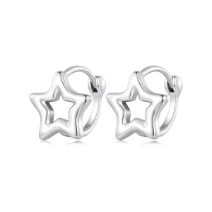 Aretes de argolla con estilo Pandora en forma de estrella - BSE896 (imagen para) Aretes de argolla con estilo Pandora en forma de estrella - BSE896