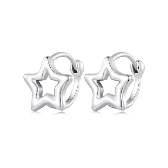 (imagen para) Aretes de argolla con estilo Pandora en forma de estrella - BSE896