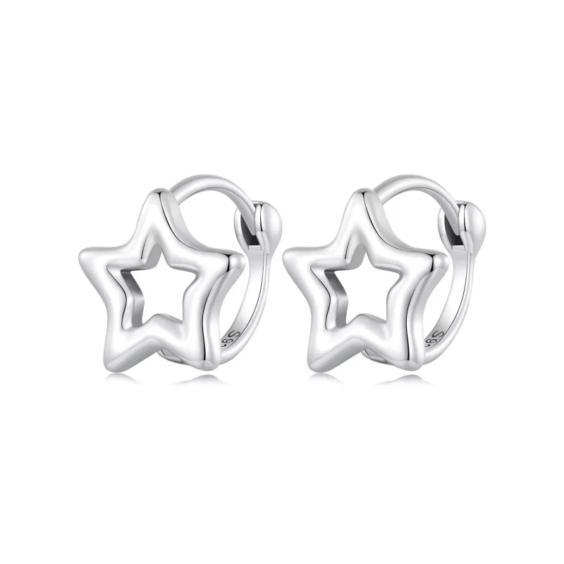 (imagen para) Aretes de argolla con estilo Pandora en forma de estrella - BSE896